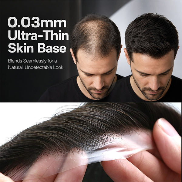 Toupee Real Human Hair Pieces for Men 0.03mm UltraThin Skin Invisible All Mens Hair System Men's WigReplacement r for Hair Loss Natural Hairline mens HairProsthesis Protesis Capilar Hombre #1color wigs lightbeige tone v-looped hairpiece