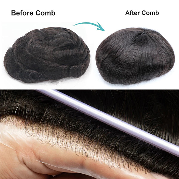 Toupee Real Human Hair Pieces for Men 0.03mm UltraThin Skin Invisible All Mens Hair System Men's WigReplacement r for Hair Loss Natural Hairline mens HairProsthesis Protesis Capilar Hombre #1color wigs lightbeige tone v-looped hairpiece